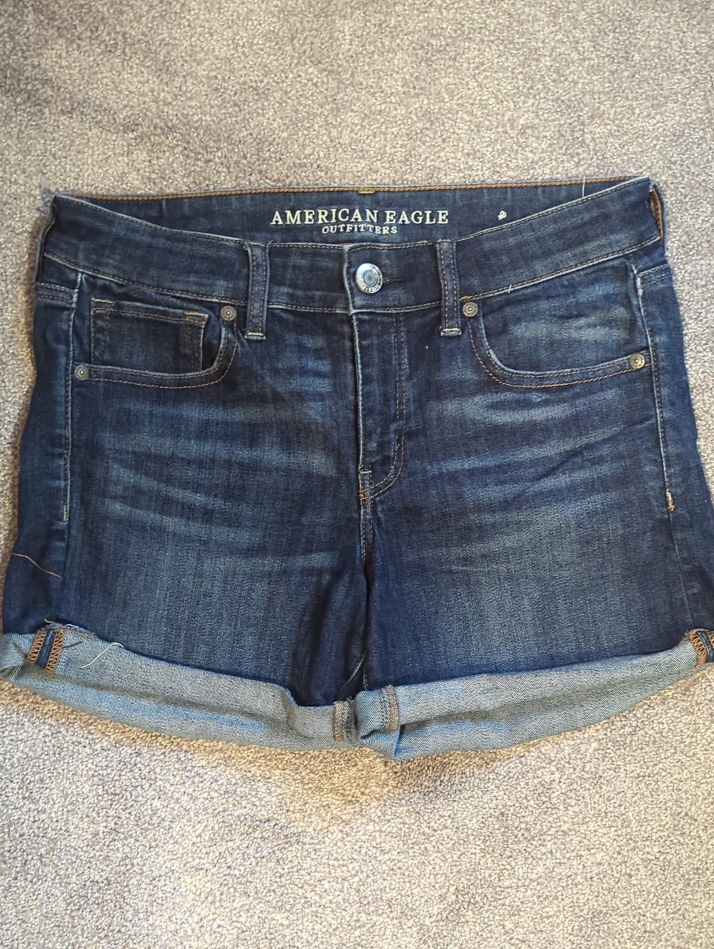 American Eagle Outfitters Dark Blue Denim Roll-Cuff Shorts